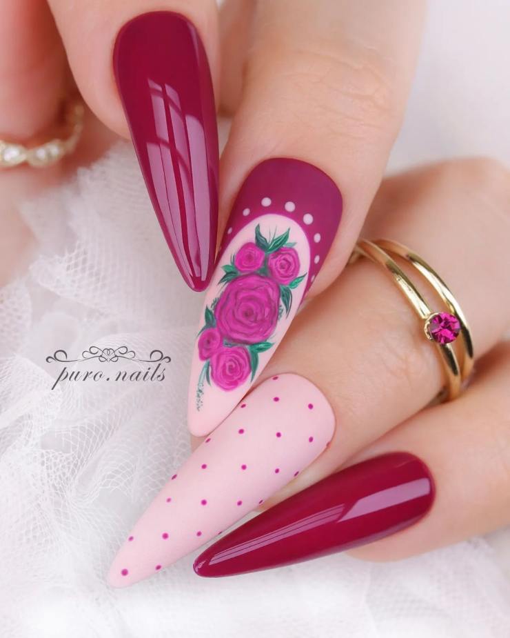 unghie fiori rose